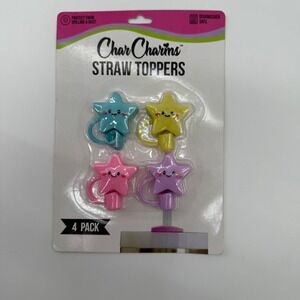 Char Charms Straw Toppers‎ 4 Pack Cute Star Drink Accessories New